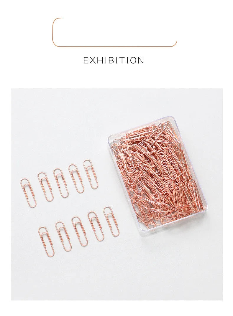 Rose gold heart-shaped paper clips with steel core construction, 28mm size