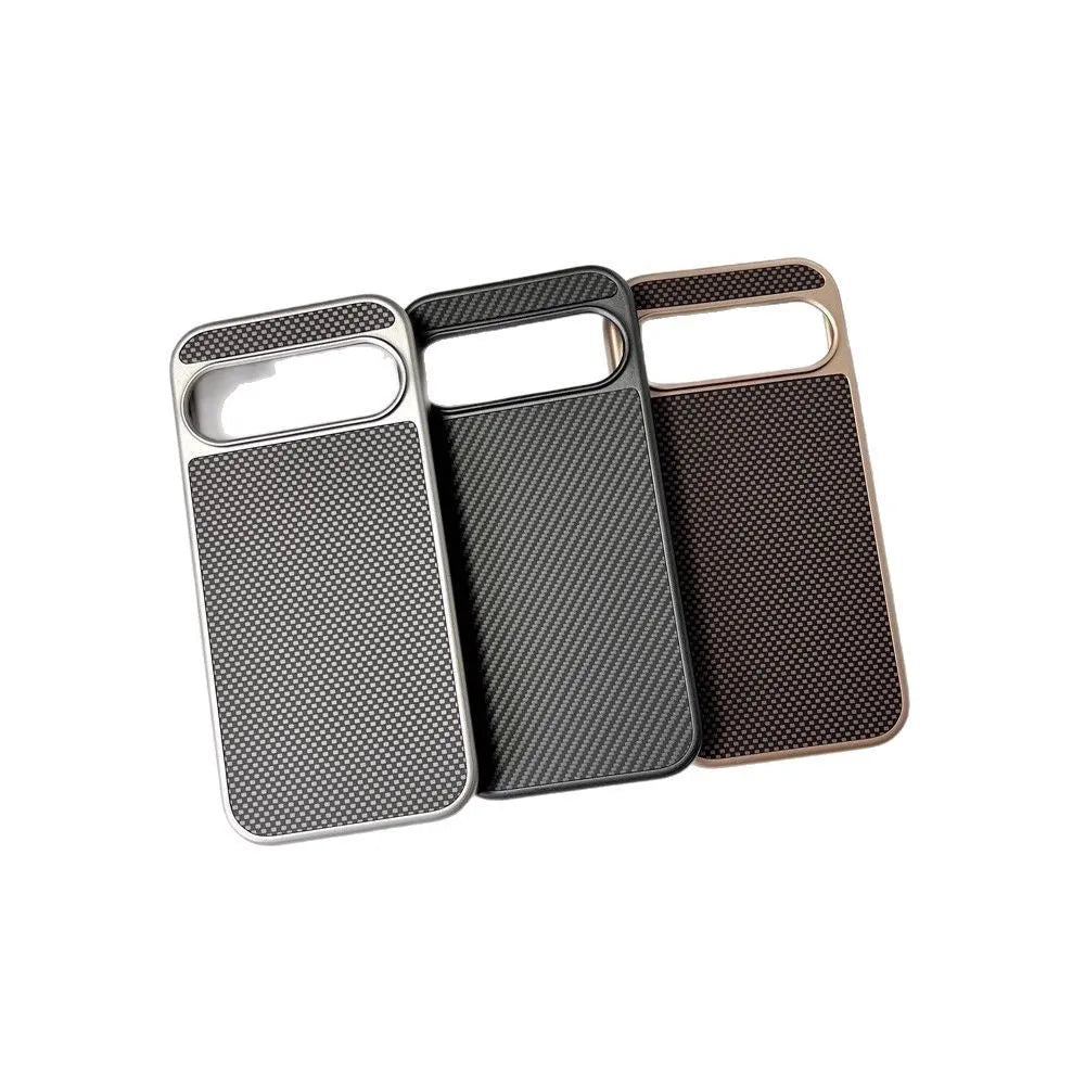 Google Pixel 9 carbon fibre texture phone case in titanium black with frosted PC finish