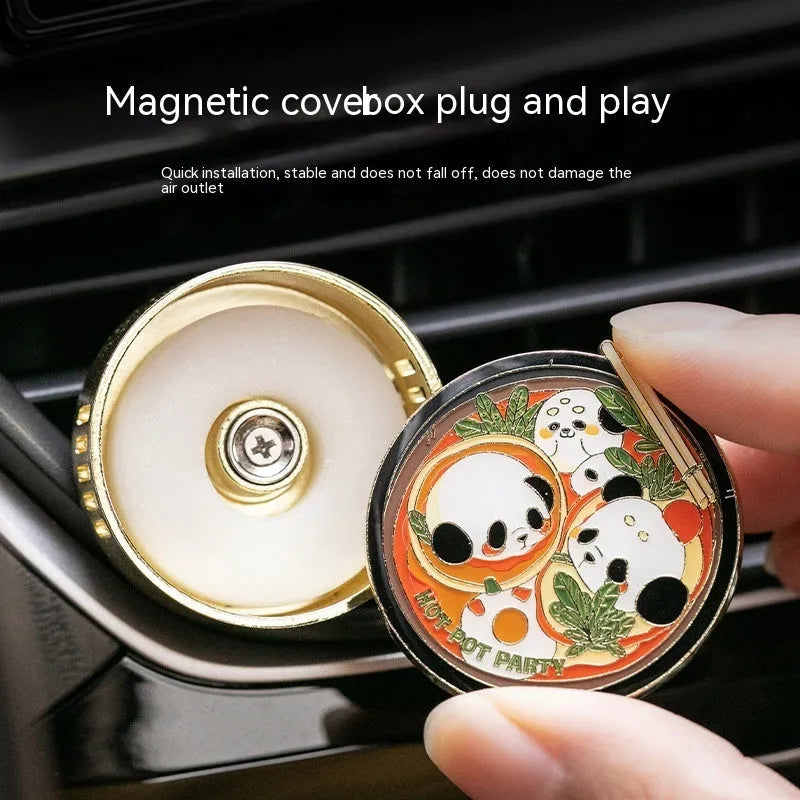 Panda hot pot design car air freshener with clip-on vent mount and diatomaceous earth fragrance tablets