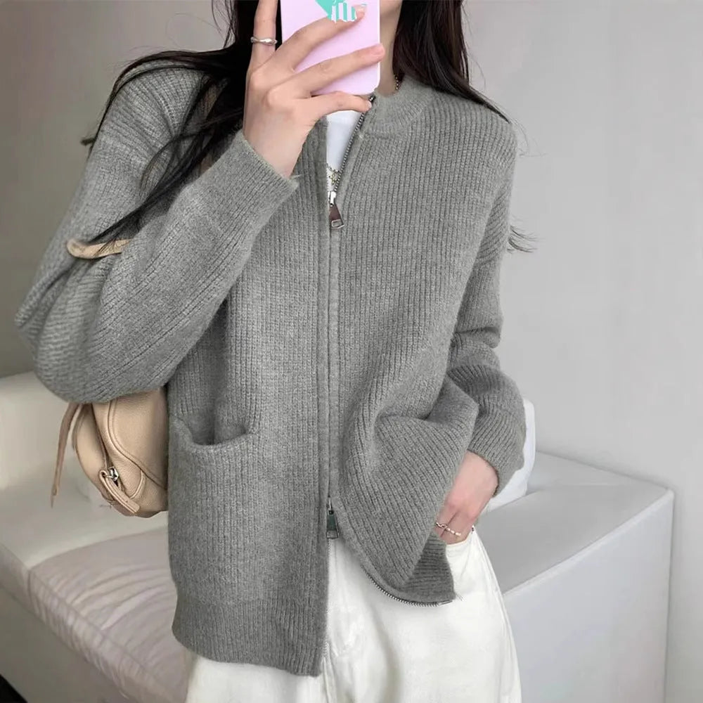 Soft Wind temperature-sensitive viscose fibre sweater coat in beige, long sleeve cardigan style