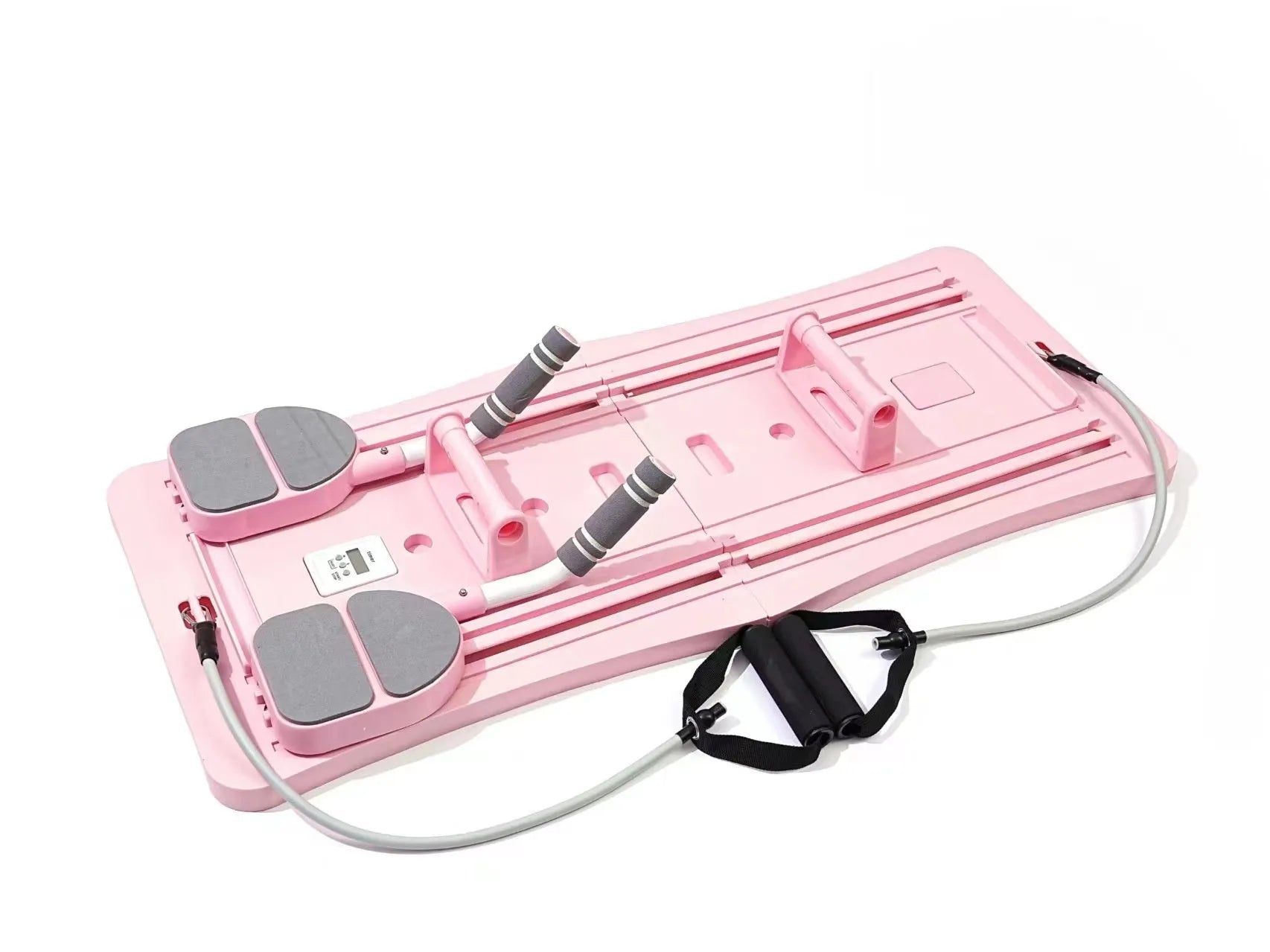 Purple portable foldable PP fitness board for abdominal exercises on a wooden floor.