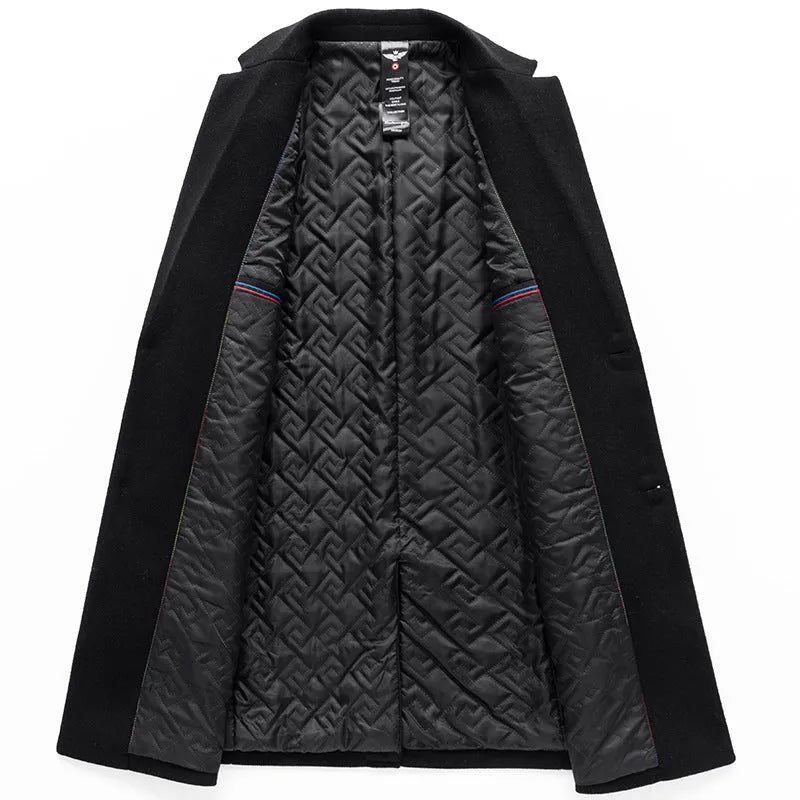Men's autumn winter woolen coat thickening light business overcoat black notch lapel long sleeves