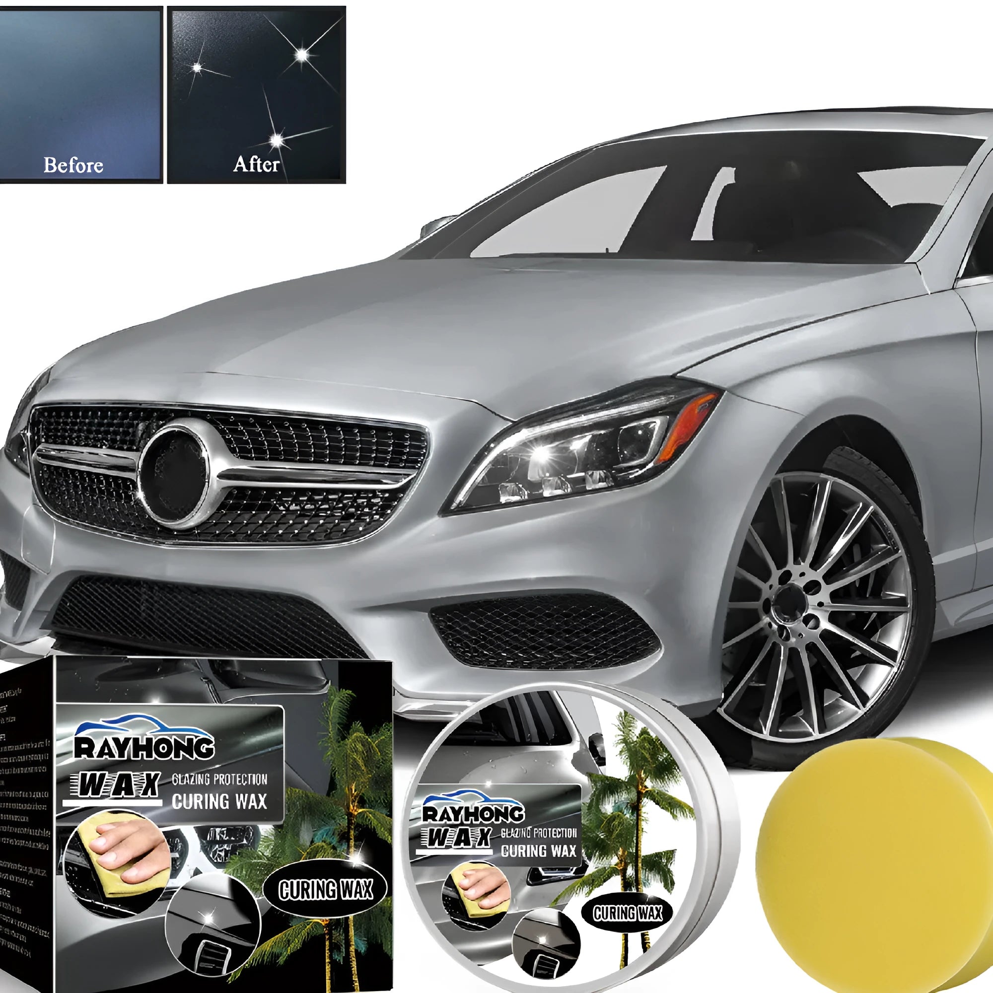 Car coating wax block and sponge applicator for paint renovation and dustproof protection