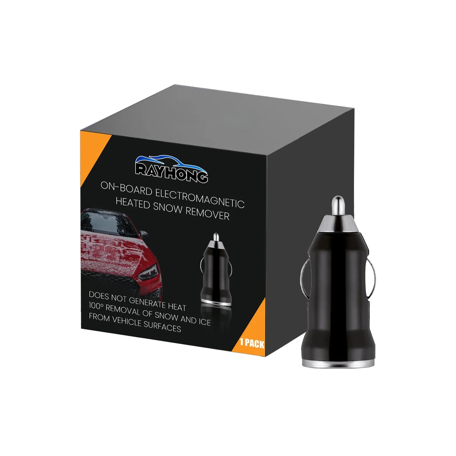 Black USB car snow melting tool for windscreen ice removal measuring 5.5cm