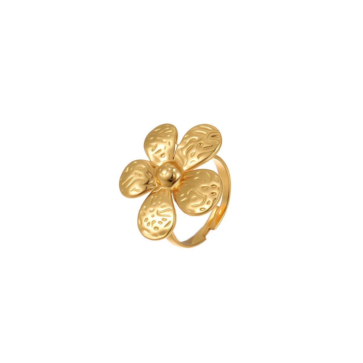 Stainless steel geometry pattern flower ring with open design for women in affordable luxury style