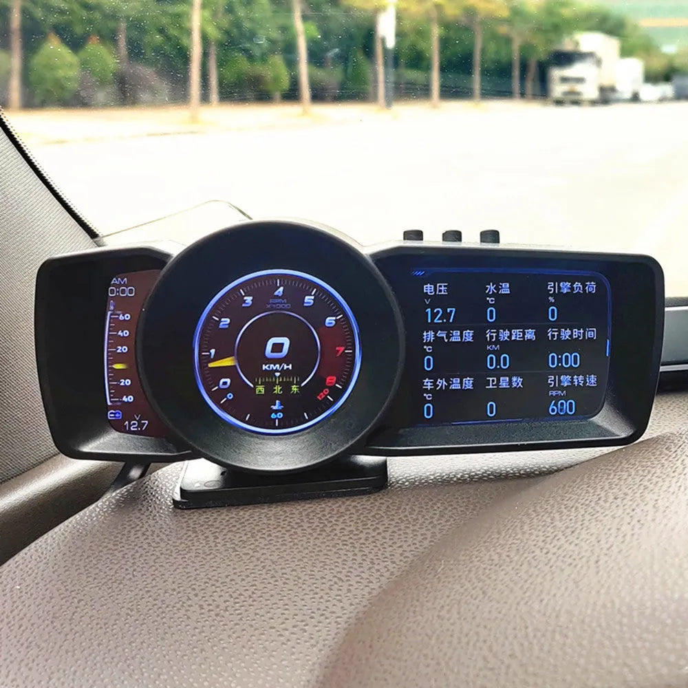A600 OBDII driving computer with 480x320 TFT screen showing vehicle diagnostics and GPS navigation display