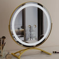 Rotating dressing table mirror with metal frame and LED charging light in black, 40cm diameter