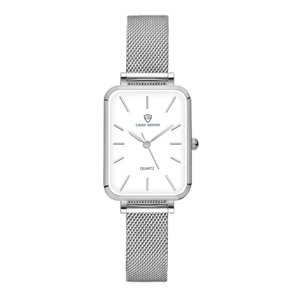 Women's waterproof quartz watch with alloy case and woven steel strap in rose gold or silver