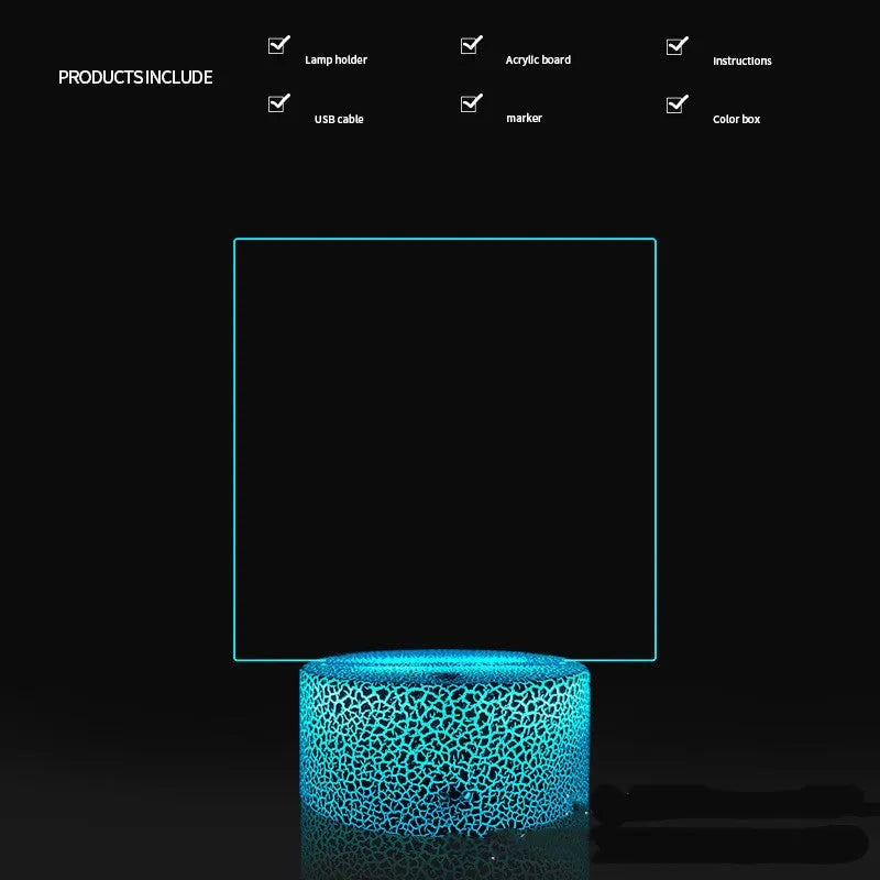 3D acrylic message board light with LED illumination and writing surface