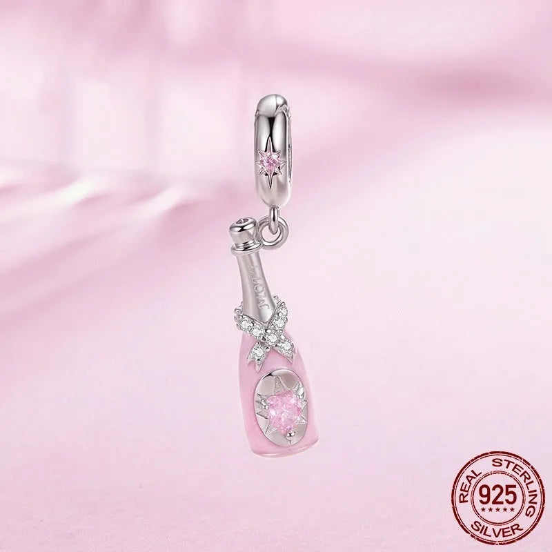 Champagne S925 sterling silver pendant bead with drip oil finish, 2.3cm height, 0.45cm aperture