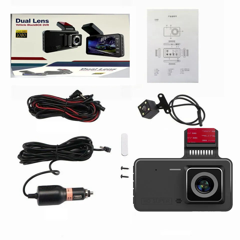 4-inch touch screen adhesive dashcam with dual lens for car security