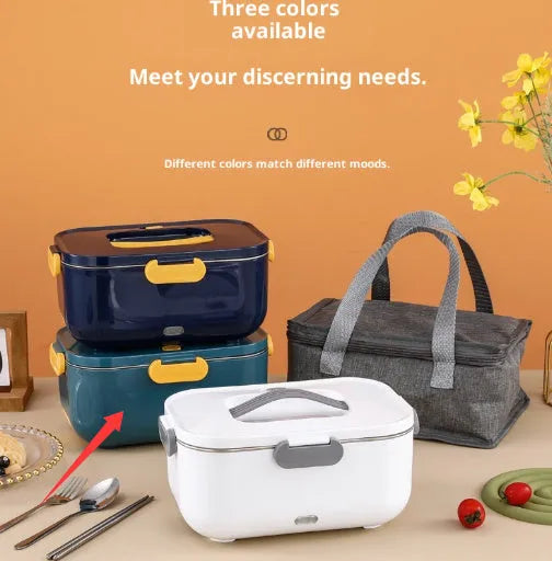 Electric lunch box in oval dark blue with 304 stainless steel inner container and spork box