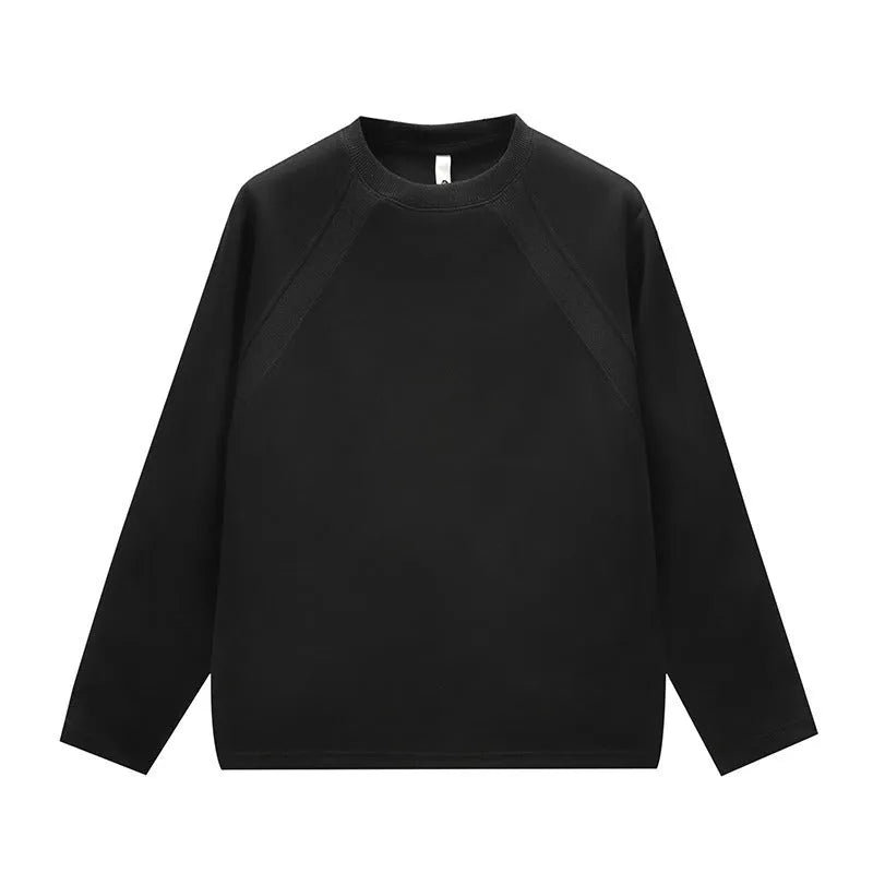 Loose fit long sleeve round neck pullover sweater in solid colour, available in white, black, and grey, sizes M to 5XL.