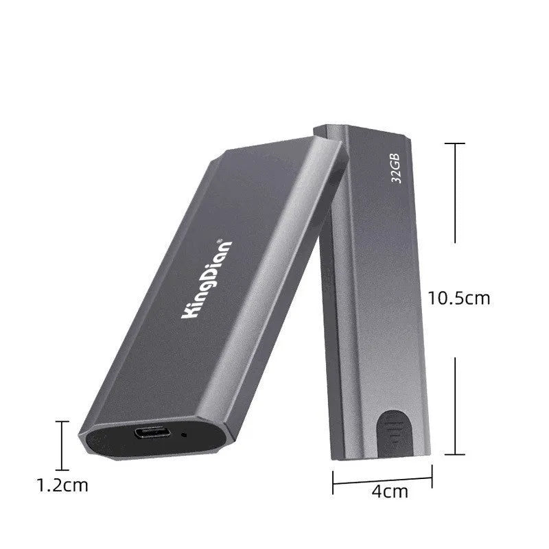 Grey mobile SSD external hard drive for phones showing USB 3.0 connector and compact design.