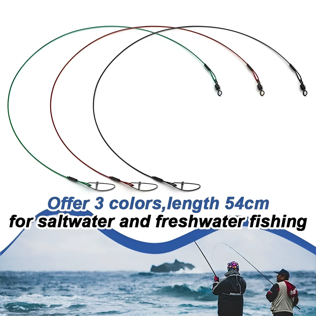 Steel wire fishing leader with double buckle pin, 54cm long, in red colour