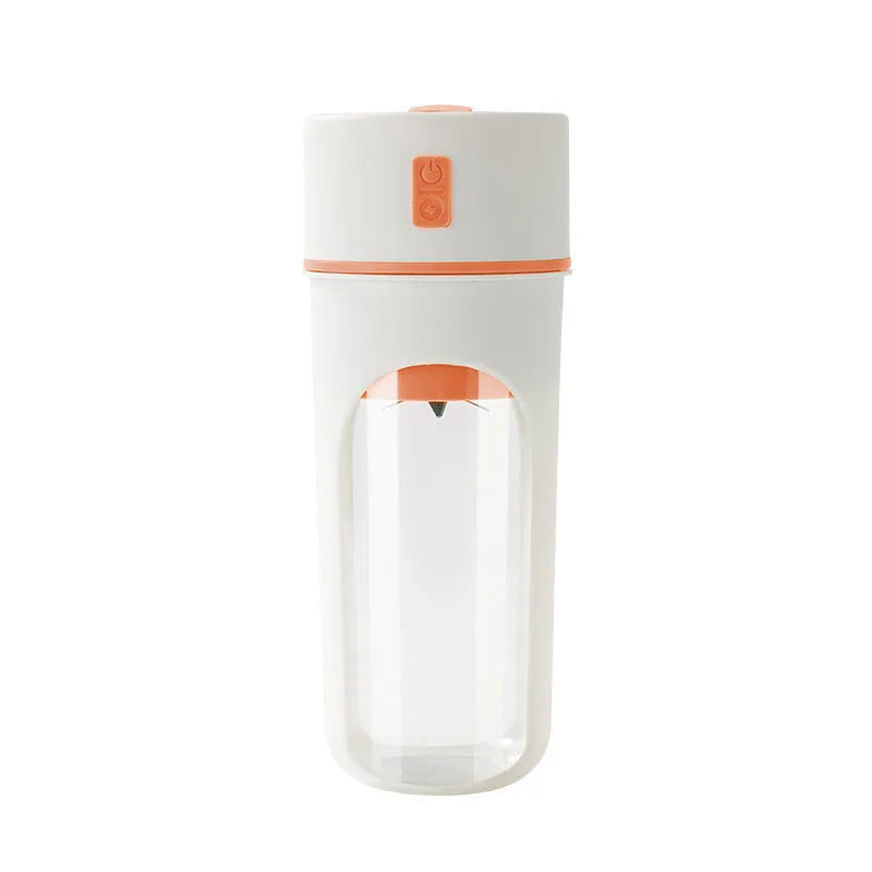 Blue portable USB electric blender juicer with 400ml plastic cup on a table.