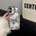 Cream TPU phone case with laser butterfly pattern and diamond edge for Apple iPhone
