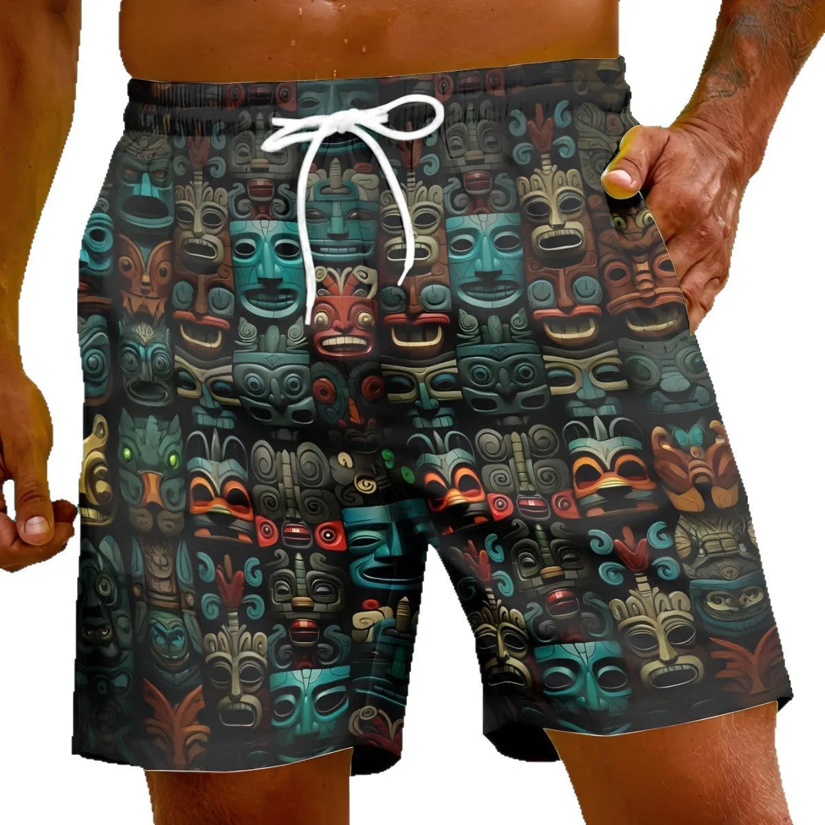 Casual loose fit polyester shorts in eight colours, sizes S to 2XL, breathable for summer