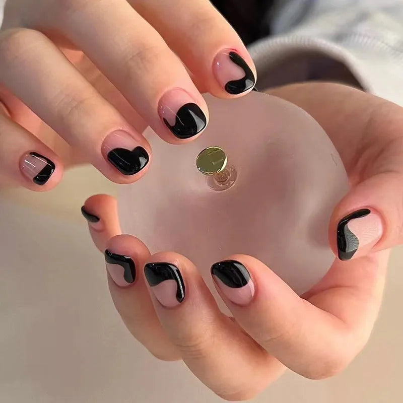 Oblique French fake nails 24-piece box with glue, manicure finished simple wearing nail tools