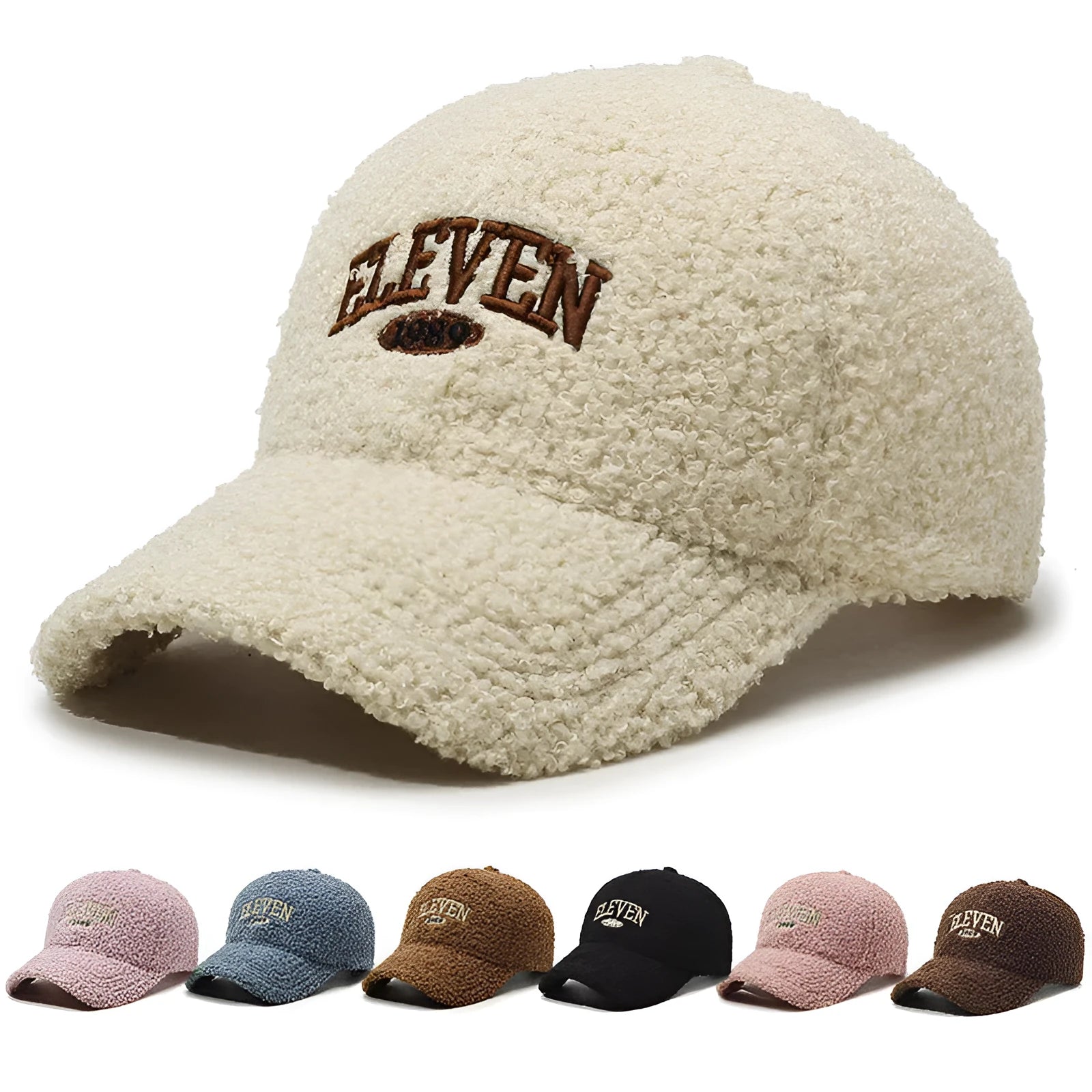 Winter lambskin baseball cap with adjustable strap and dome crown in various colours