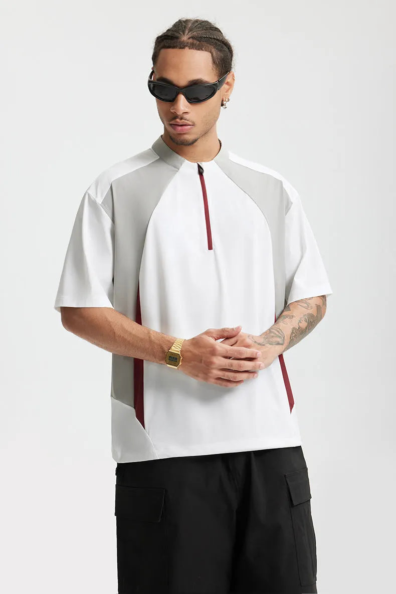 Men's lightweight black polyester casual shirt with stitching detail on long sleeve version