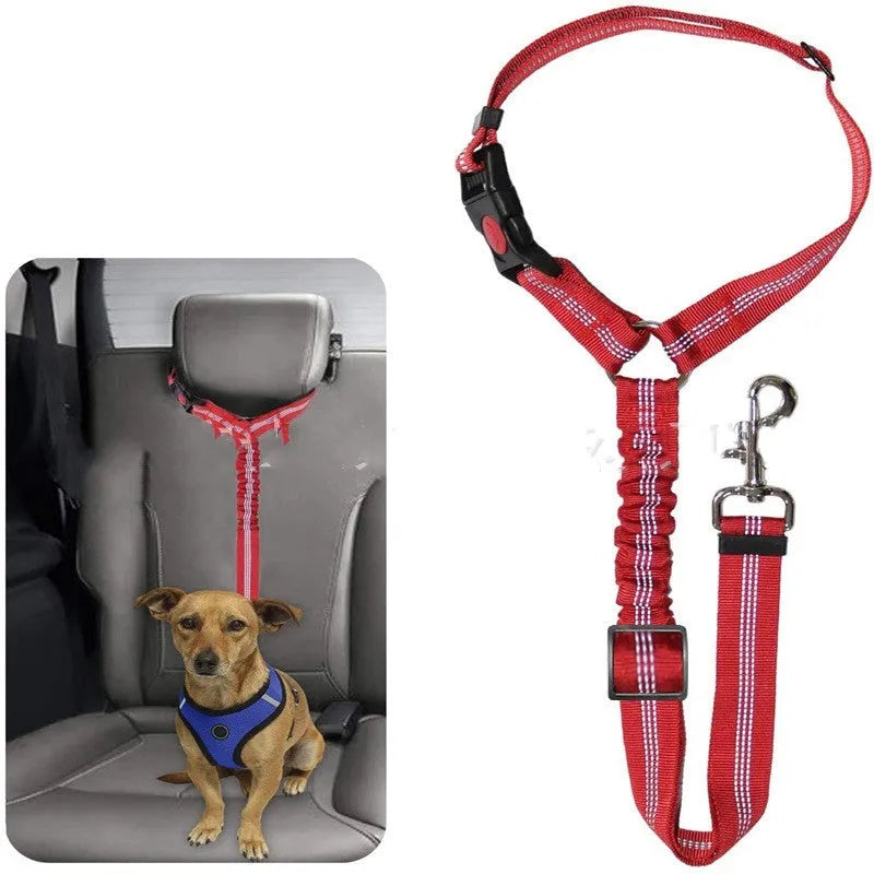 Nylon pet car harness rope ring dog car elastic reflective strap leash in black on seatbelt
