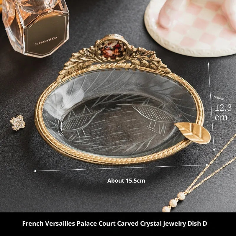 Aluminium crystal decorative jewellery storage dish with carved French Versailles design in modern simplicity style