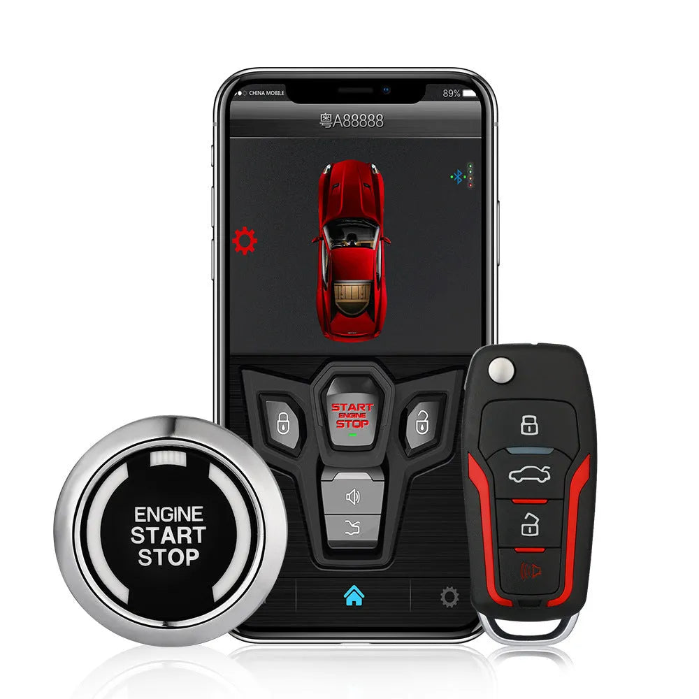 Red and frosted black one-way remote control car alarm with two remote controls for 3000m vehicle protection