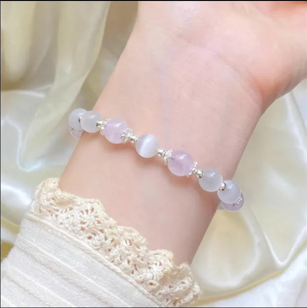 Opal amethyst crystal bracelet with moon shape design over 20mm for women