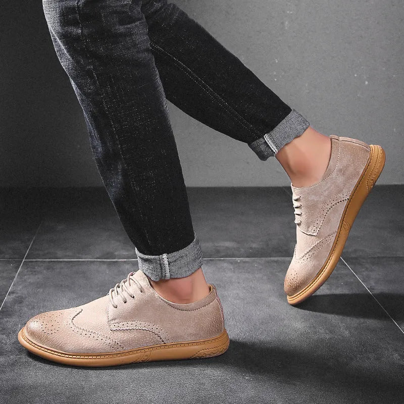 Men's black genuine cowhide leather lace-up business shoes with stitched detail and rubber sole.