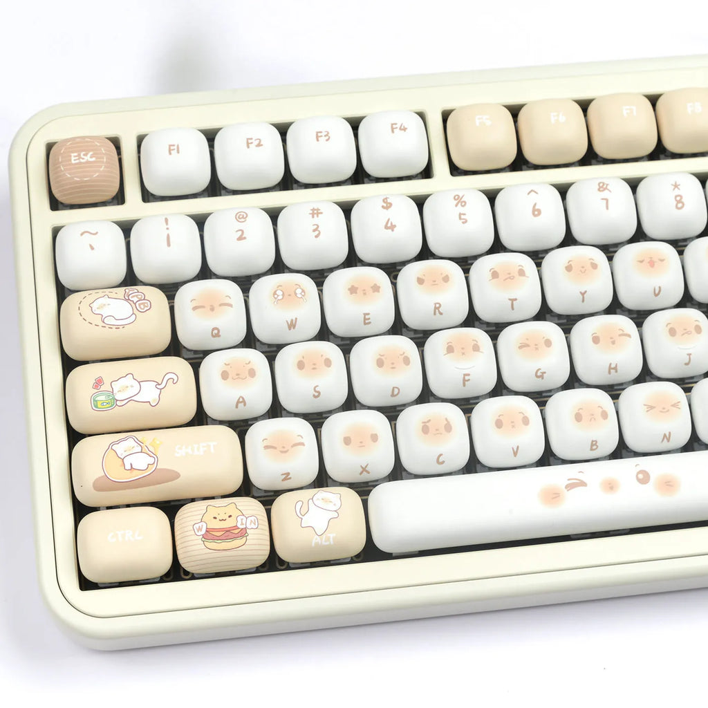 Steamed Bread Bags Cat themed full PBT keycap set for keyboards, shown in Full Set March Past Supplement colours.