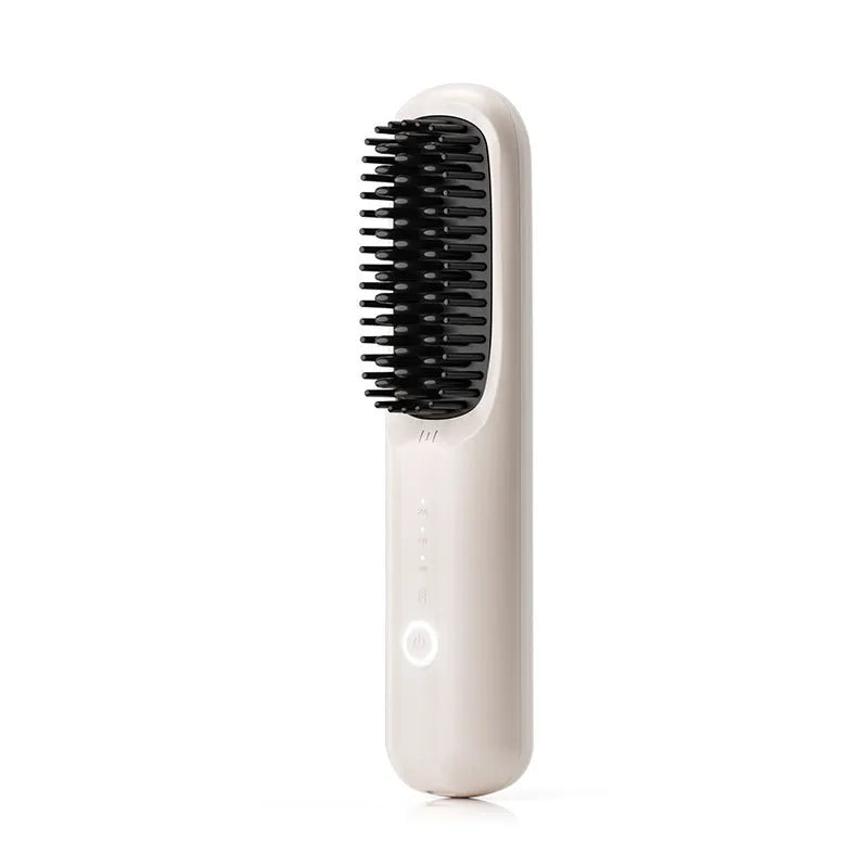 Beige wireless ionic hair straightening comb with Type-C charging port