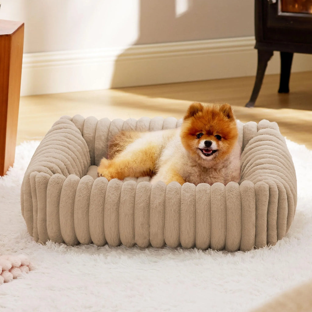 Grey raised edge dog bed cushion measuring 92cm long by 69cm wide for medium to large dogs