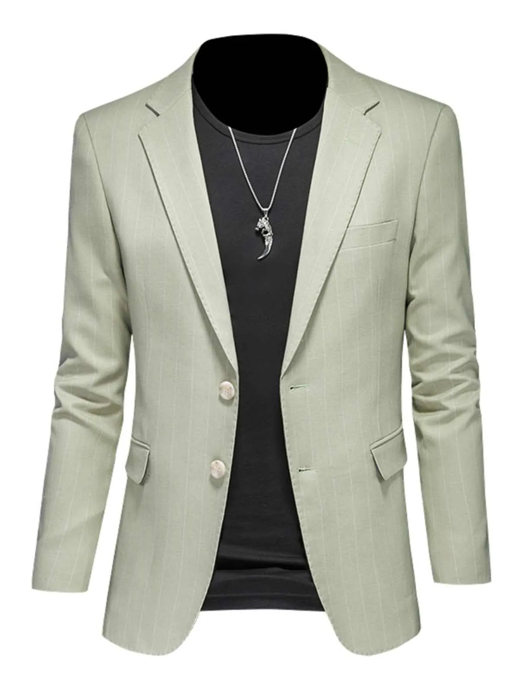 Men's three-piece light green business suit set with jacket, vest, and trousers, semi-hemp lining, flat collar