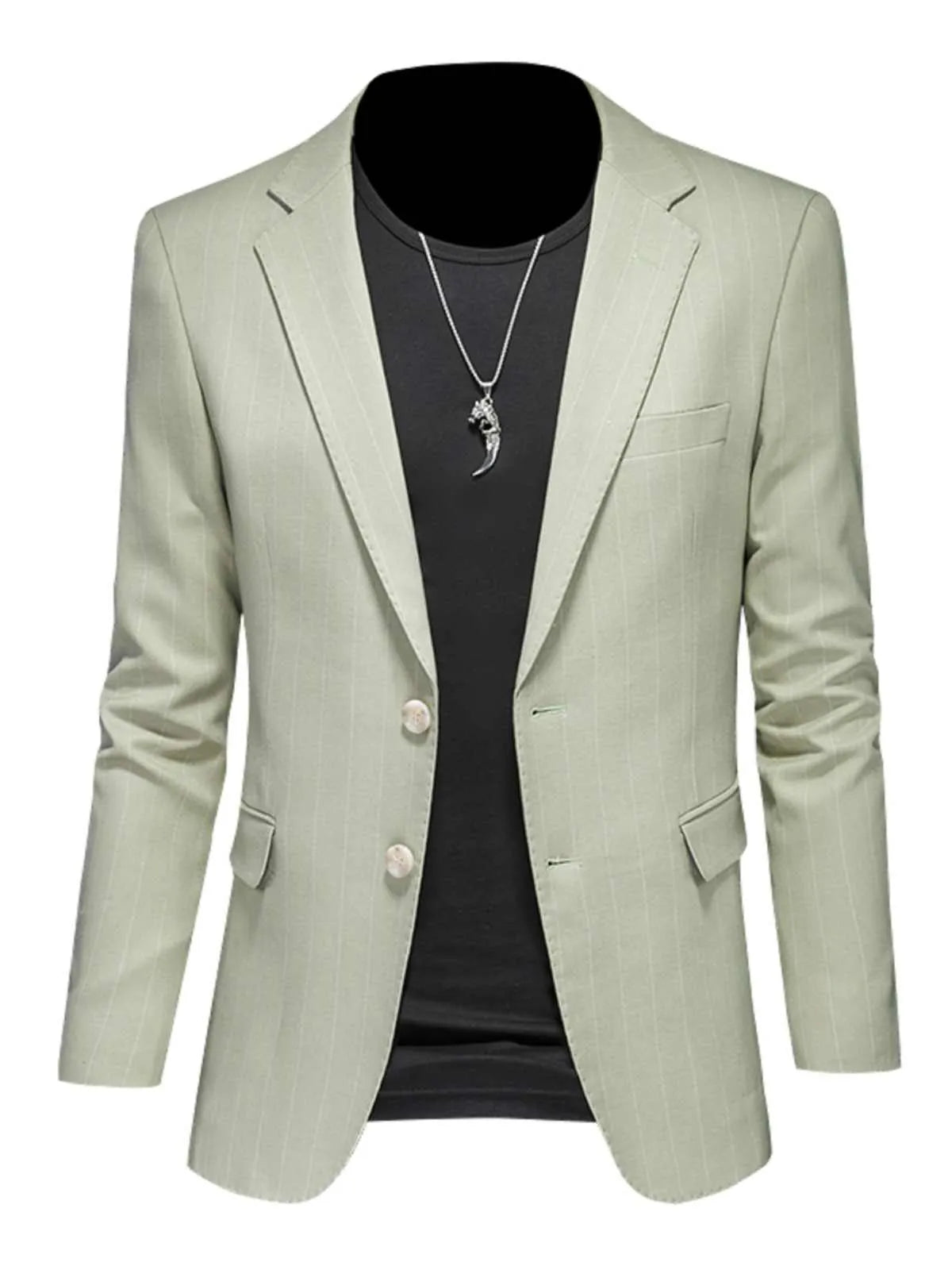 Men's three-piece light green business suit set with jacket, vest, and trousers, semi-hemp lining, flat collar