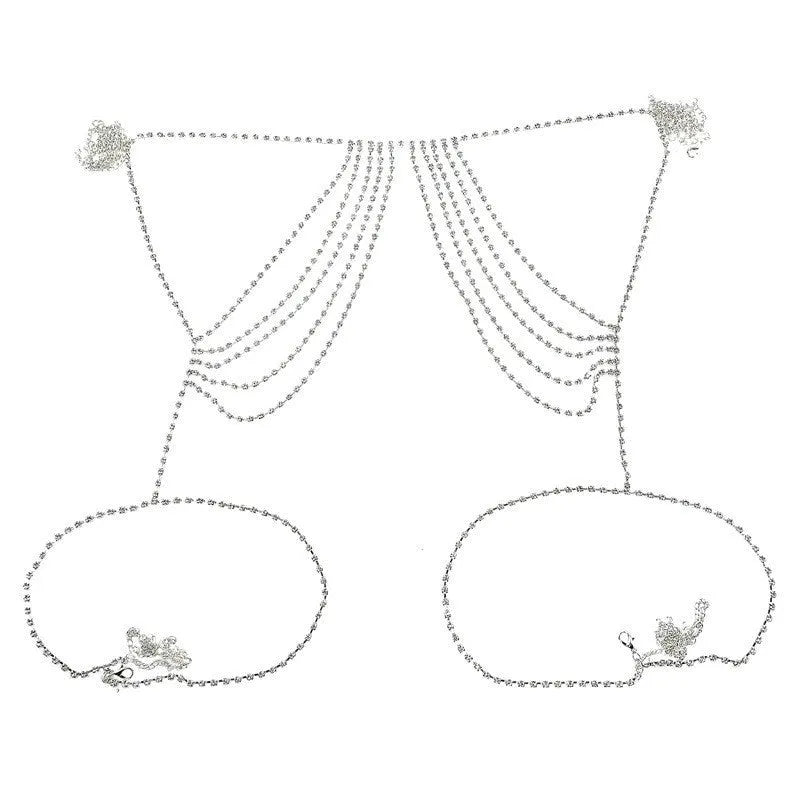 Silver multi-layer rhinestone waist chain hip-hop style women's jewelry