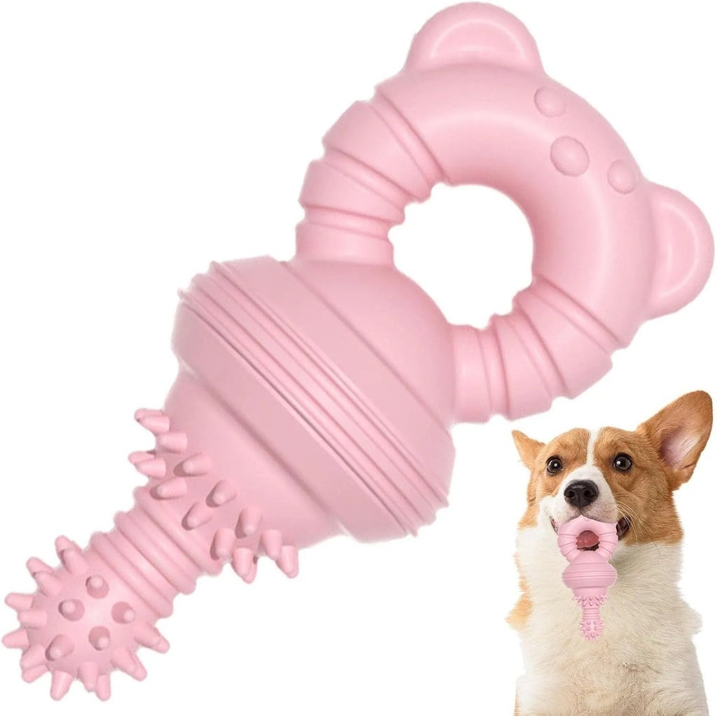 Blue rubber dog chew toy with concave-convex surface for cleaning teeth