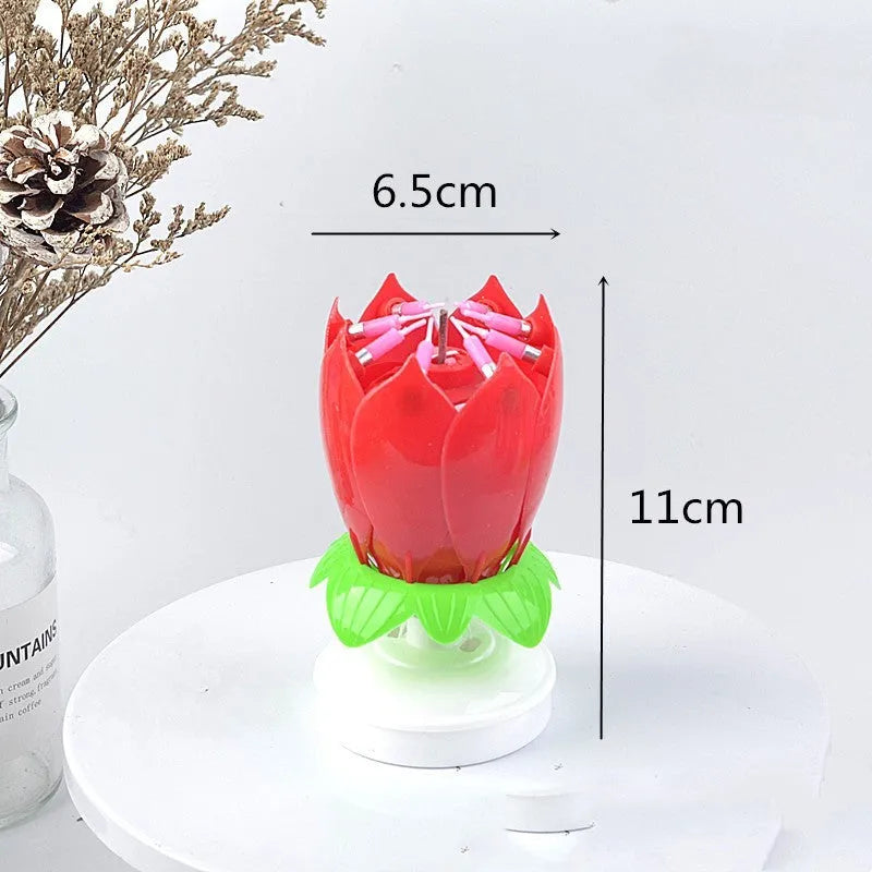 Lotus music birthday candle with rotating flower shape in pink colour