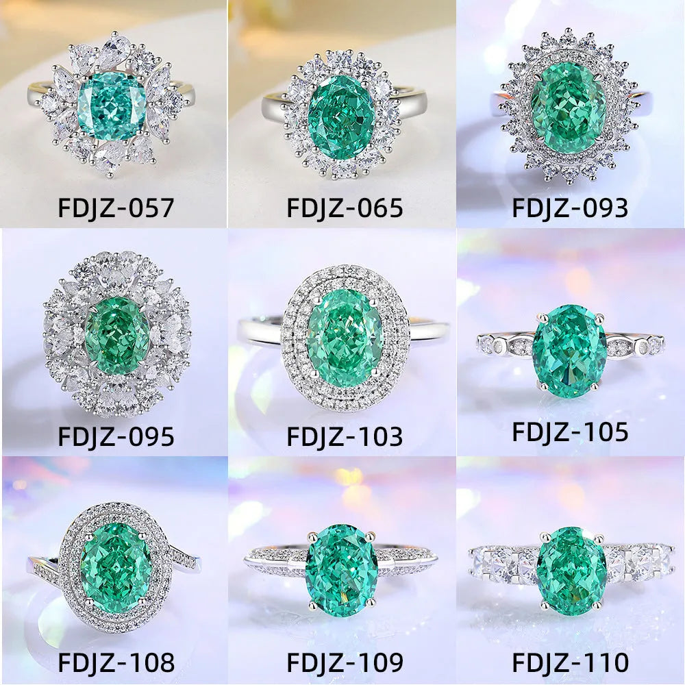 Women's emerald ring in S925 sterling silver with geometric shape and high carbon diamond.
