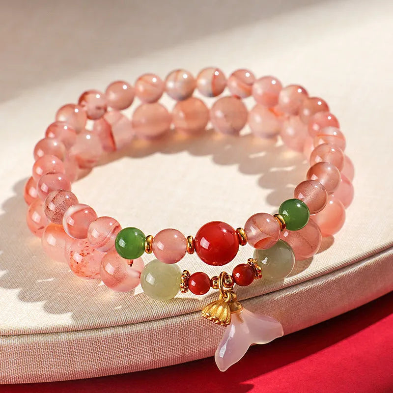 Ice floating south red white agate fishtail bracelet with manual processing and traditional weaving