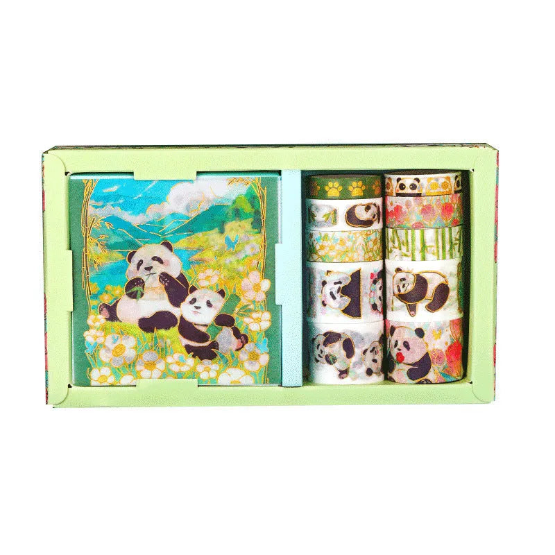 Gold foil panda stickers adhesive tape set with paper material, three width rolls 30mm 15mm 10mm, modern simplicity style