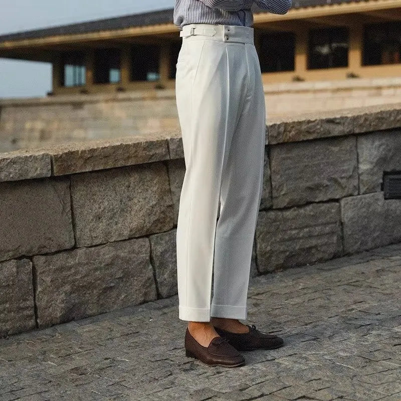 Men's straight leg formal trousers in slim fit available in black, white and apricot colours