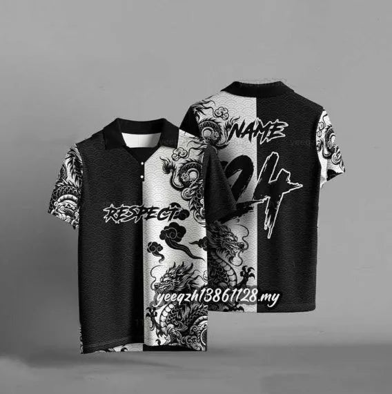 Black loose fit t-shirt with 3D digital print design showing short sleeves and relaxed silhouette