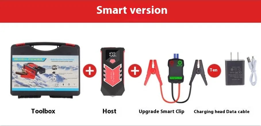 8000mAh automobile emergency start power source with smart clips and charging kit in toolbox
