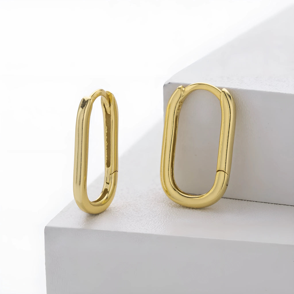 925 silver gold plated geometric earrings with oval and quadrilateral shapes