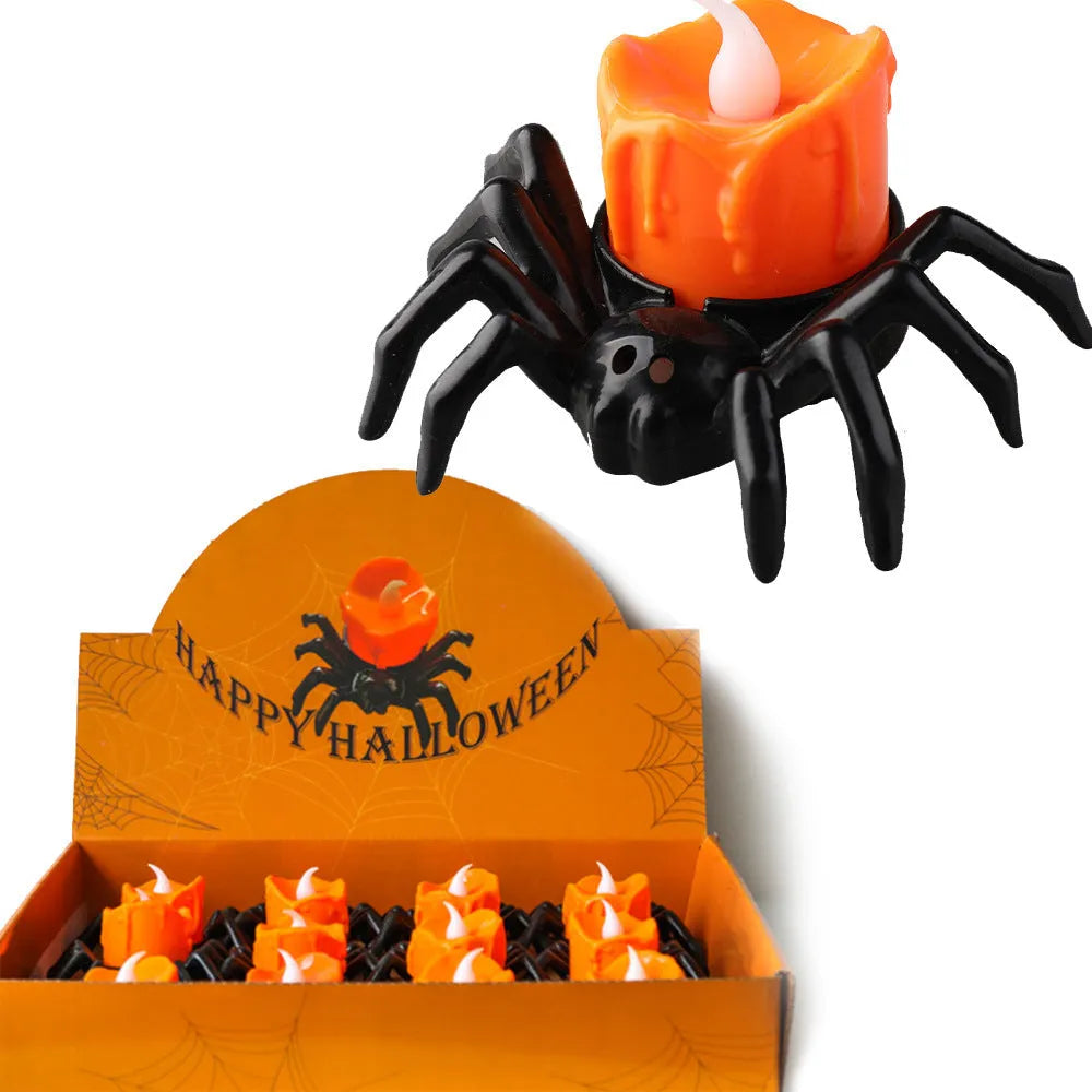 Plastic Halloween spider candlestick ornament with battery compartment