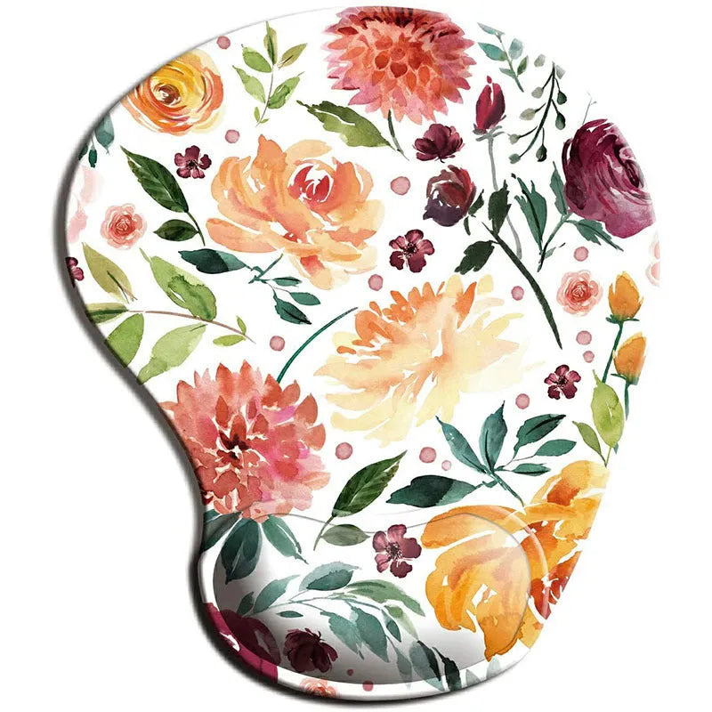 Black silicone keyboard pad with wrist strap featuring a floral pattern