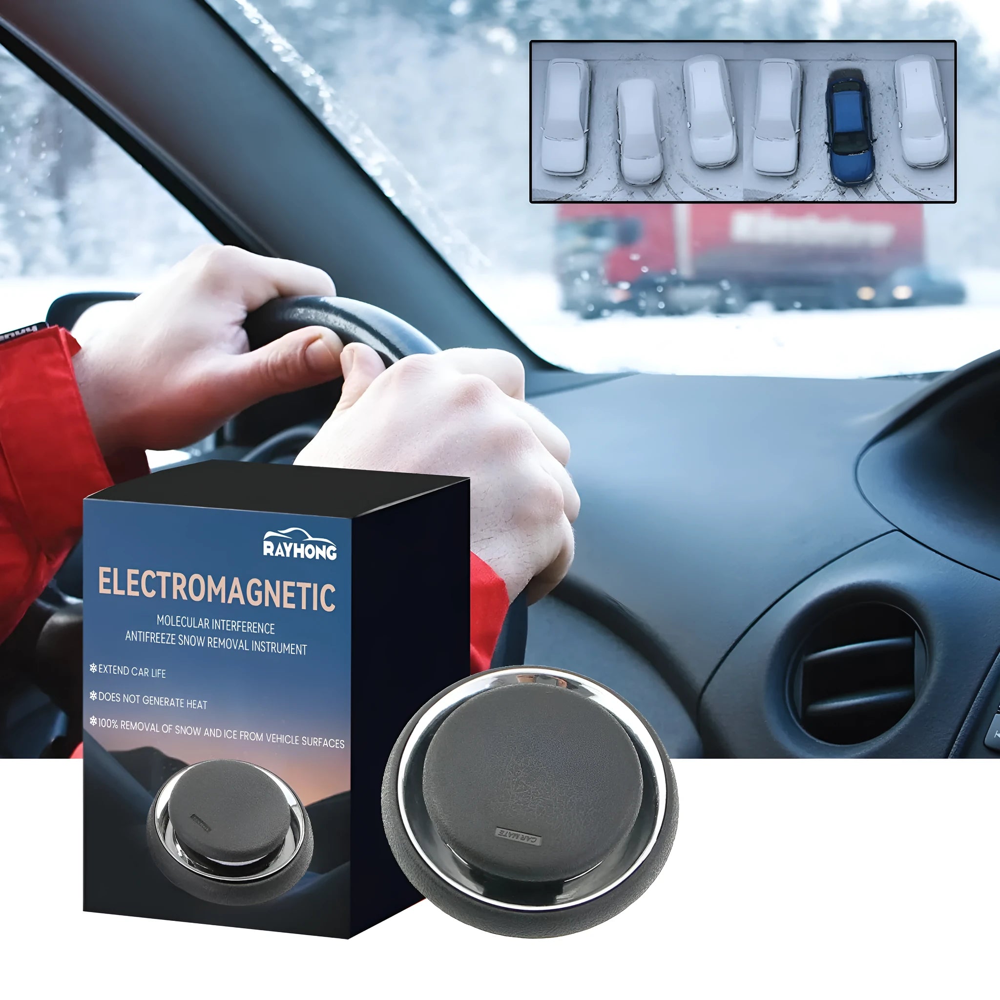 Black portable car de-icing instrument measuring 7.4cm for winter windscreen ice melting