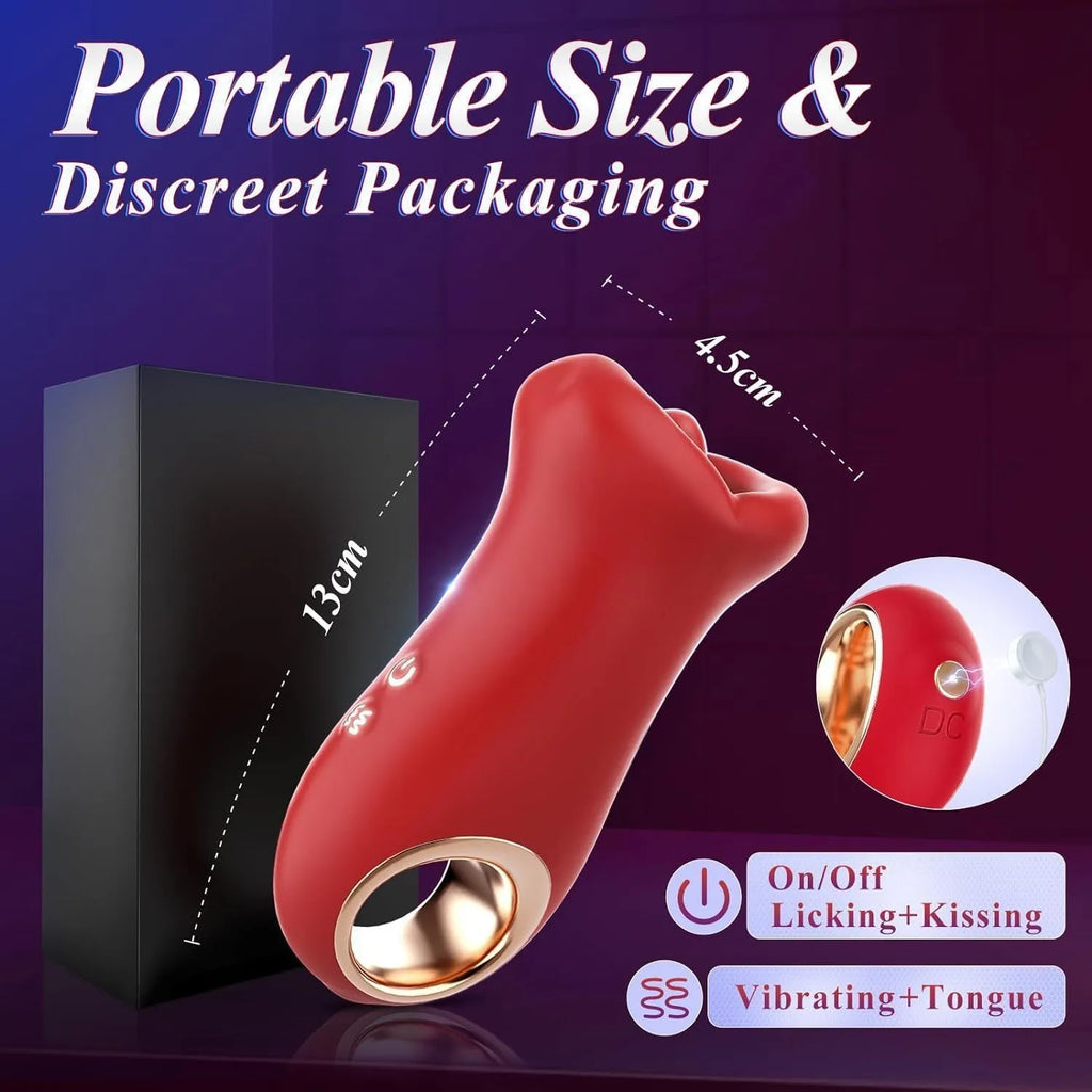Red silicone electric vibrator with realistic tongue and lips design, model Abby Red