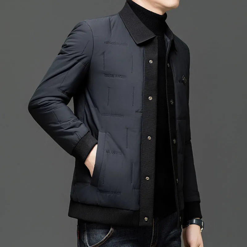 Men's padded coat lapel round hem loose fit polyester fibre filling winter jacket black khaki navy blue